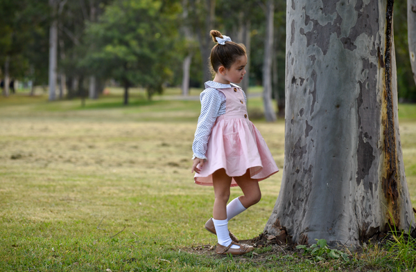 Button Pinny + Top Knot Headwrap - Pink, - LollipopHouse