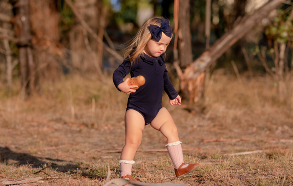 Ruffle Long Sleeve - Navy, - LollipopHouse