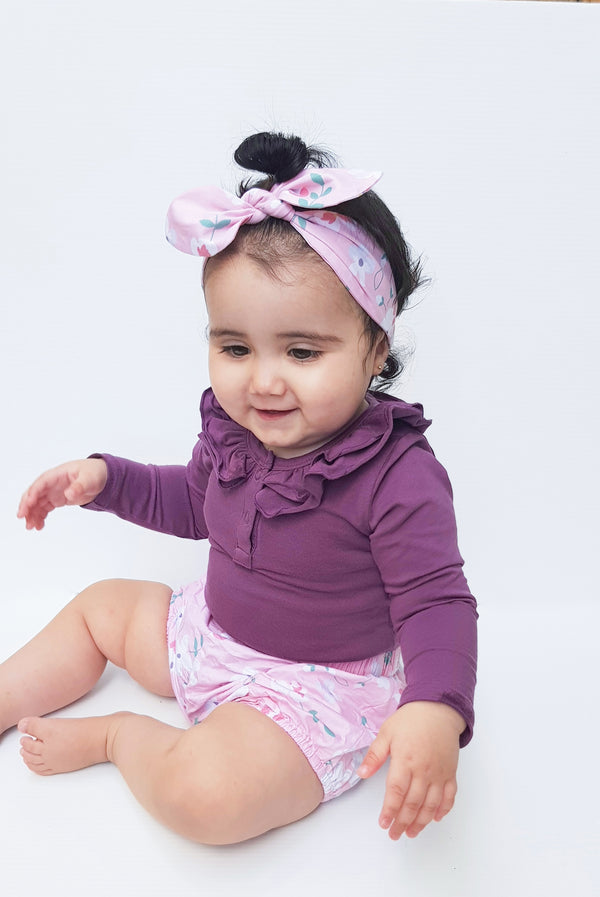 Ruffle Long Sleeve - Plum, - LollipopHouse