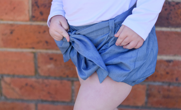 Detachable Pucker Shorts w Belt - Denim, - LollipopHouse