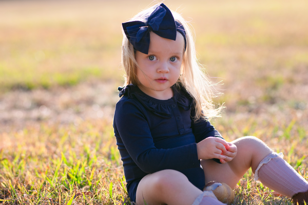 Ruffle Long Sleeve - Navy, - LollipopHouse