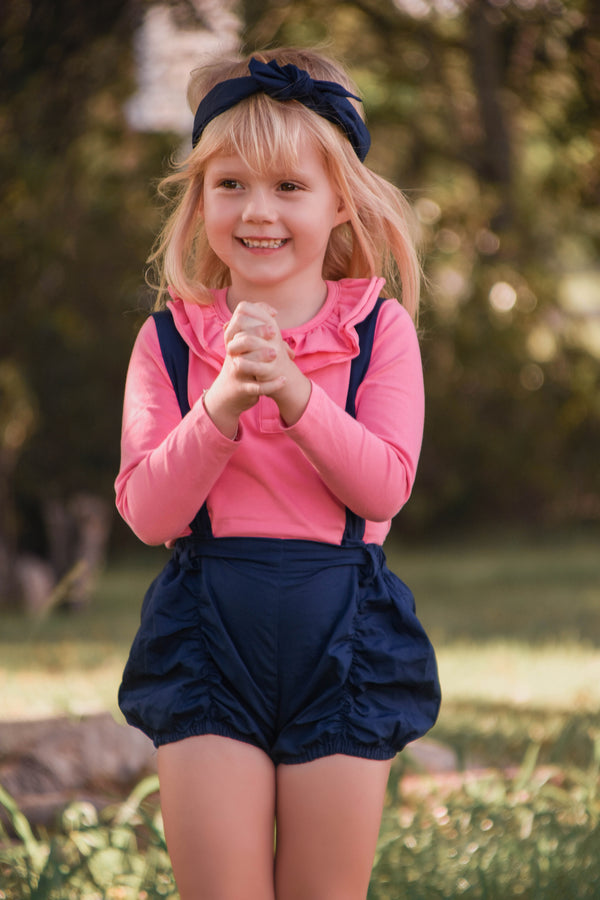 Detachable Pucker Shorts w Belt - Navy, - LollipopHouse