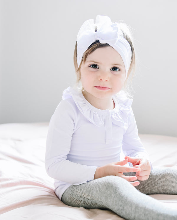 Ruffle Long Sleeve - White, - LollipopHouse