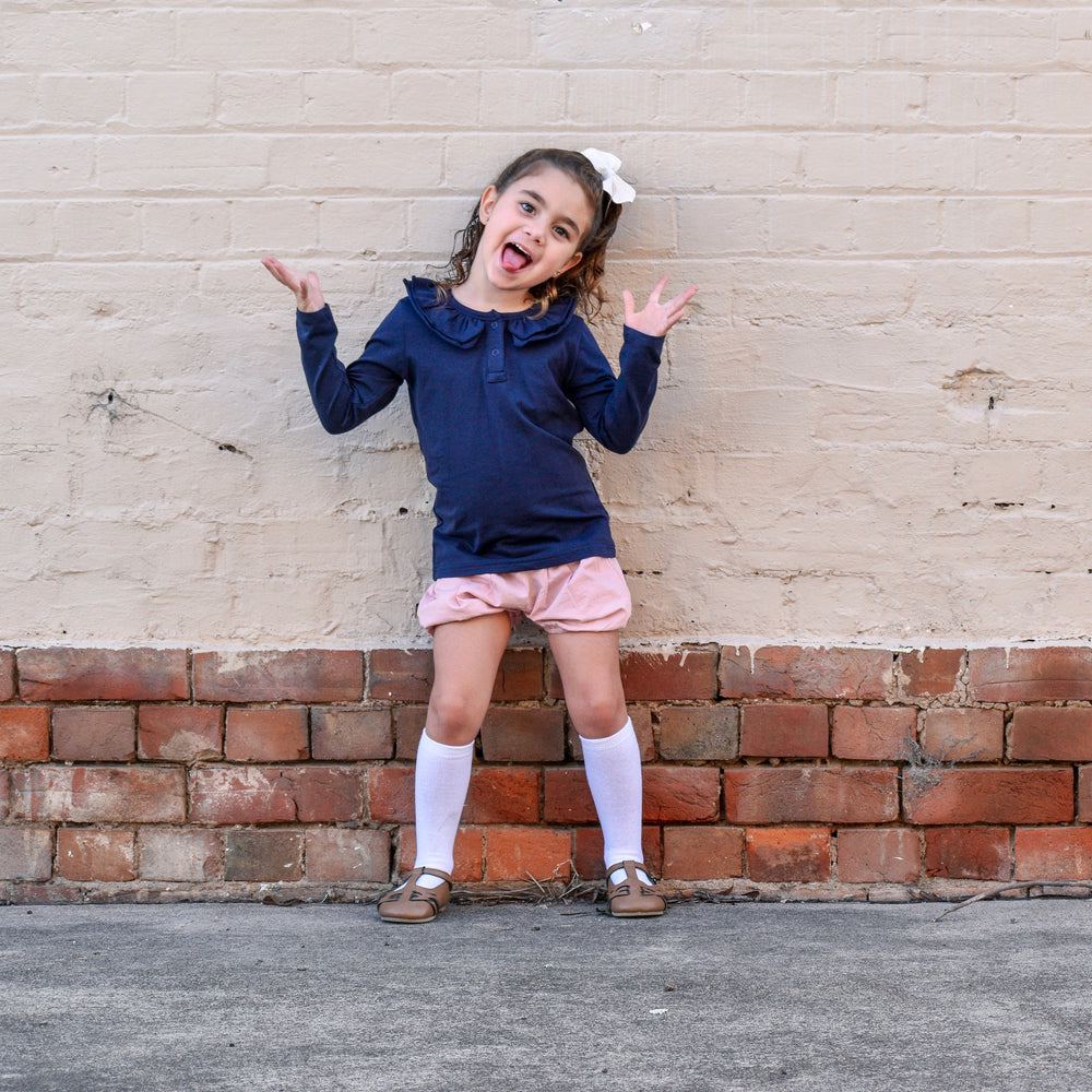 Ruffle Long Sleeve - Navy, - LollipopHouse