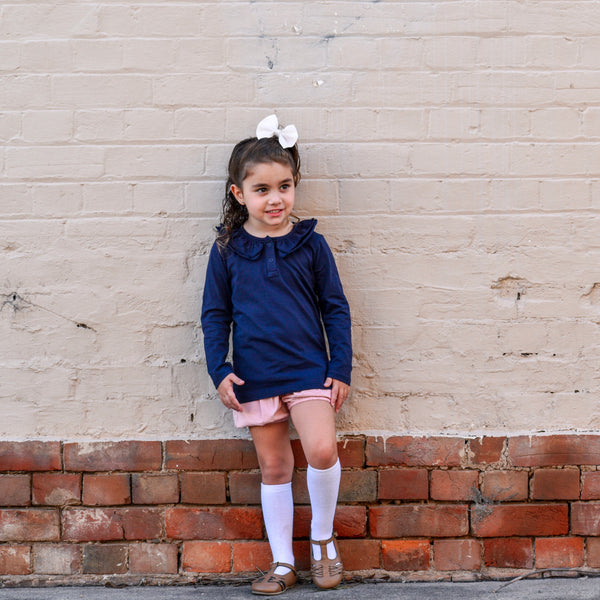Ruffle Long Sleeve - Navy, - LollipopHouse