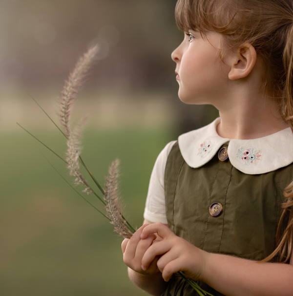 Button Pinny + Top Knot Headwrap - Olive