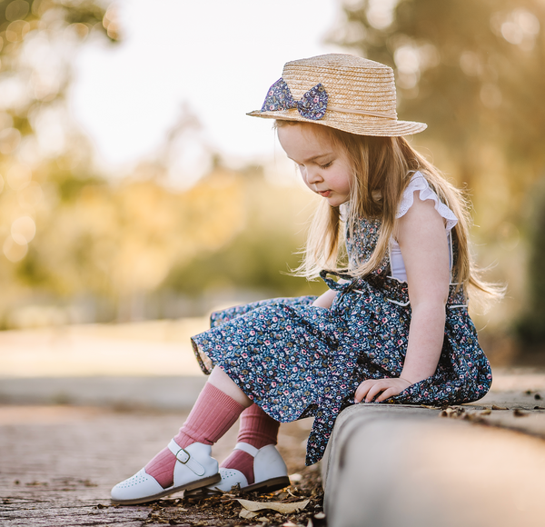 Button Bib Dress + Bow - Ruby