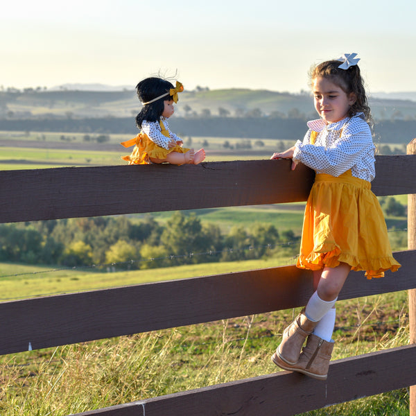 Doll Ruffle Skirt + Headband - Mustard, - LollipopHouse