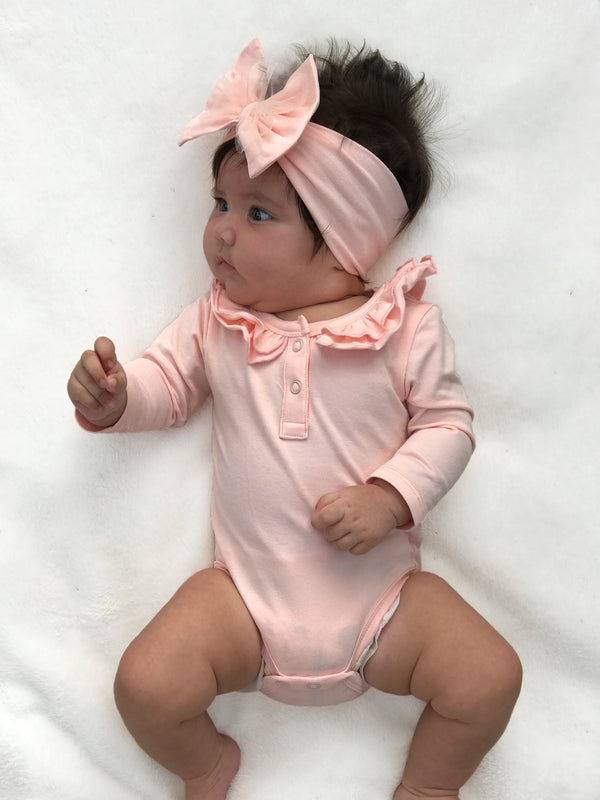 Ruffle Long Sleeve - Peach, - LollipopHouse