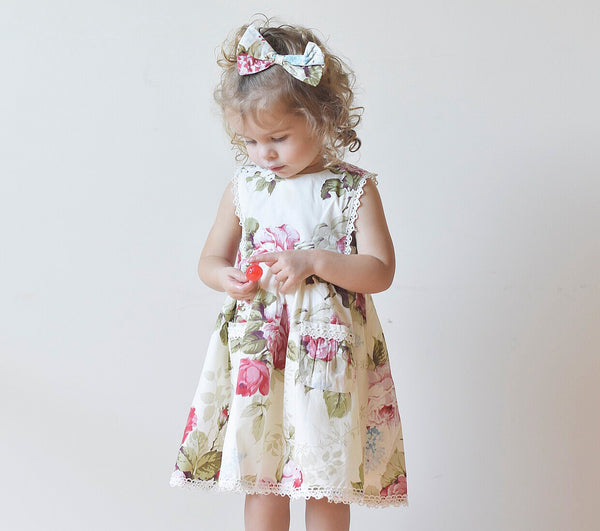 Bib Dress + Hair Clip – Dahlia, - LollipopHouse