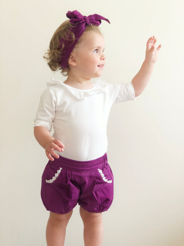 Bubble Shorts + Headwrap - Wine, - LollipopHouse