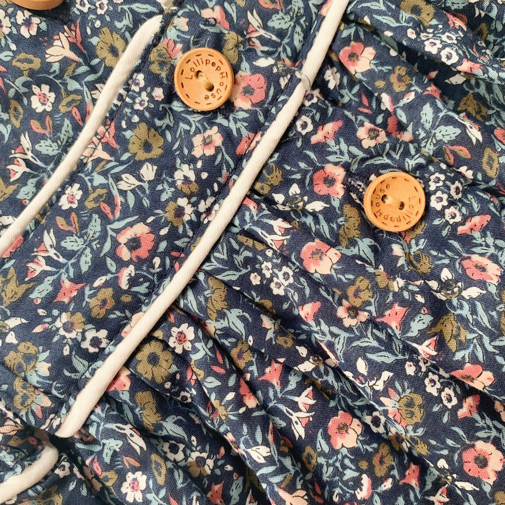 Button Bib Dress + Bow - Ruby