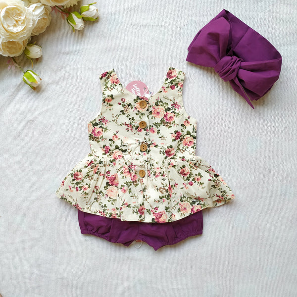 Bubble Shorts + Headwrap - Wine, - LollipopHouse