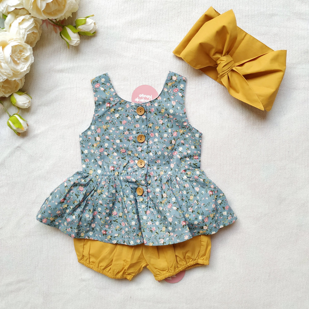 Bubble Shorts + Headwrap - Mustard, - LollipopHouse