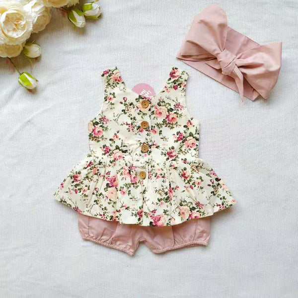 Bubble Shorts + Headwrap - Dusty Pink, - LollipopHouse