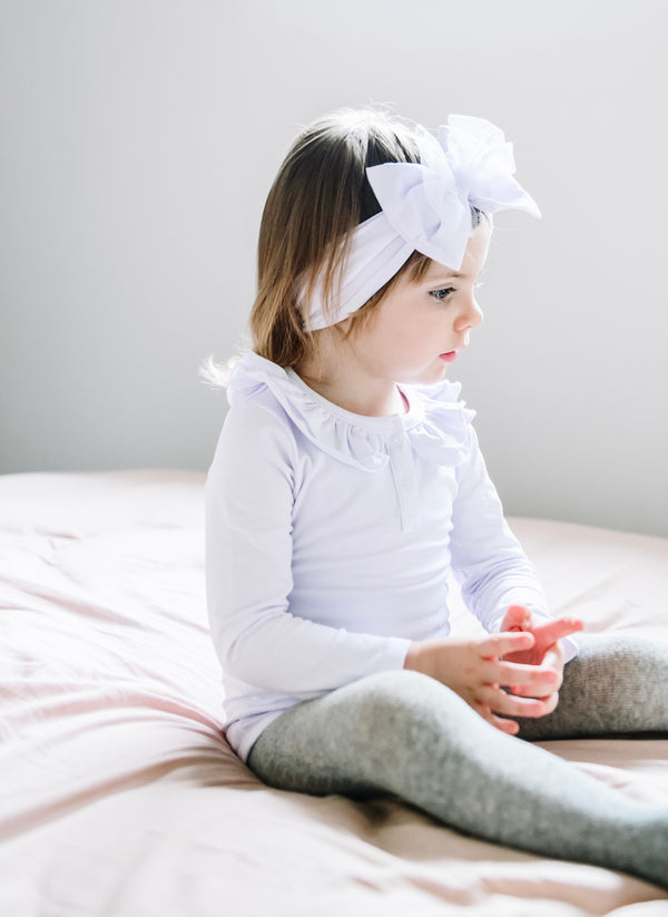 Ruffle Long Sleeve - White, - LollipopHouse