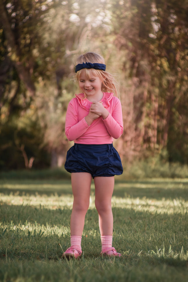 Detachable Pucker Shorts w Belt - Navy, - LollipopHouse