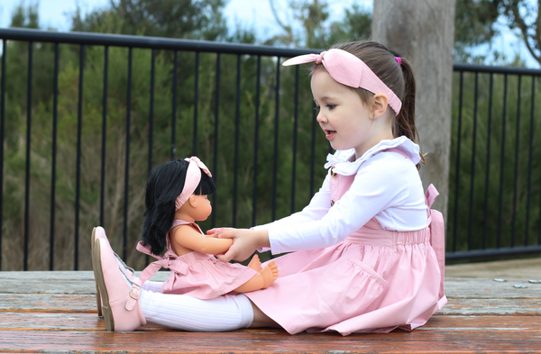 Doll Button Pinny - Pink, - LollipopHouse