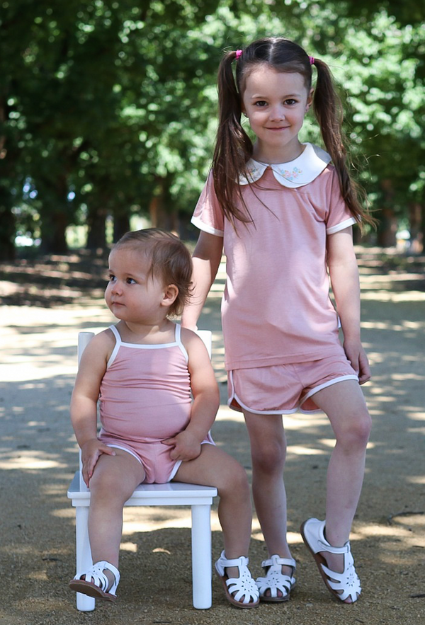 Comfy Summer Collared Top/Romper - Dusty Pink w Floral