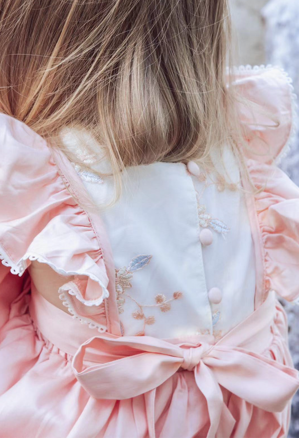 Ruffle Bib Dress + Bow - Peach
