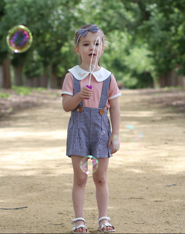 Comfy Summer Collared Top/Romper - Dusty Pink w Floral