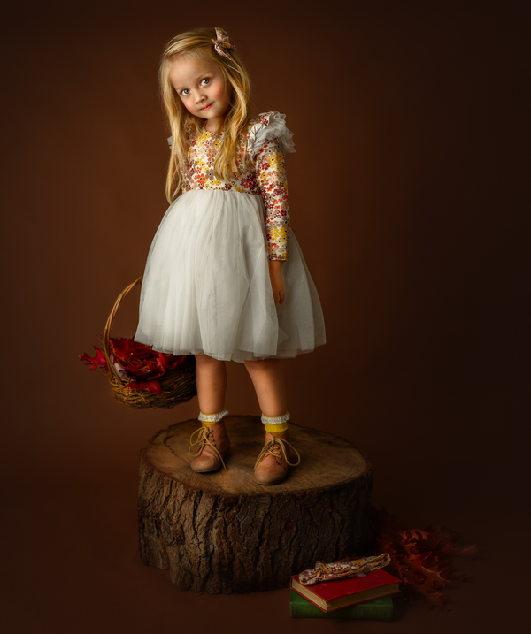 Long Sleeve TuTu Dress + Bow - Autumn Breeze