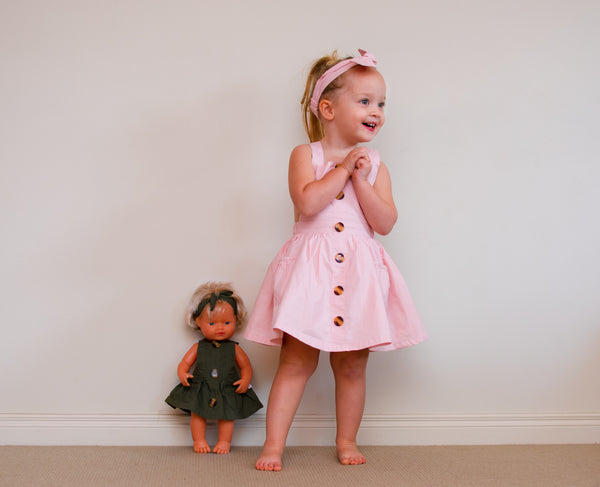 Doll Button Pinny - Olive, - LollipopHouse