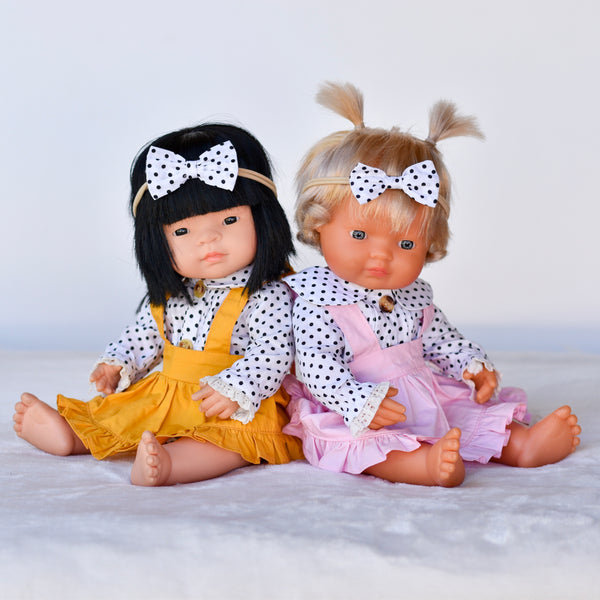 Doll Collared Blouse + Headband - Polka Dot, - LollipopHouse