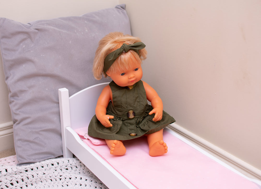 Doll Button Pinny - Olive, - LollipopHouse