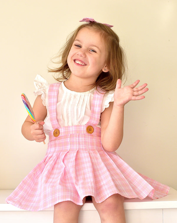 Suspender Pleated Skirt - Vintage Pink