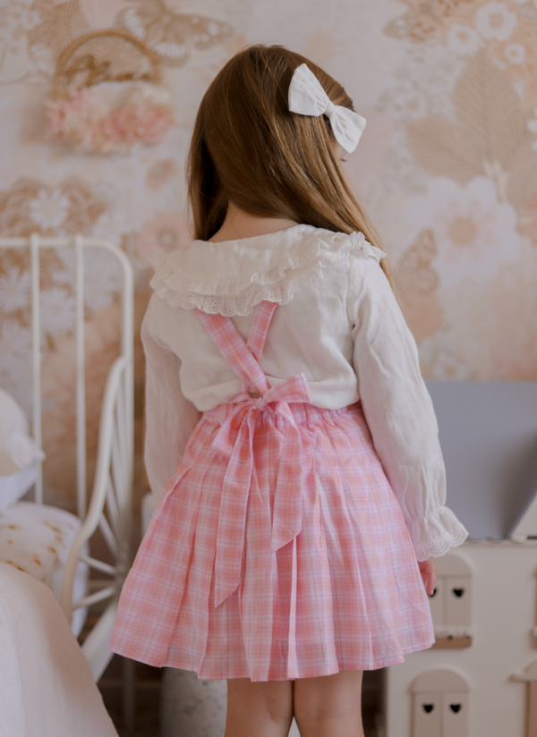 Suspender Pleated Skirt - Vintage Pink