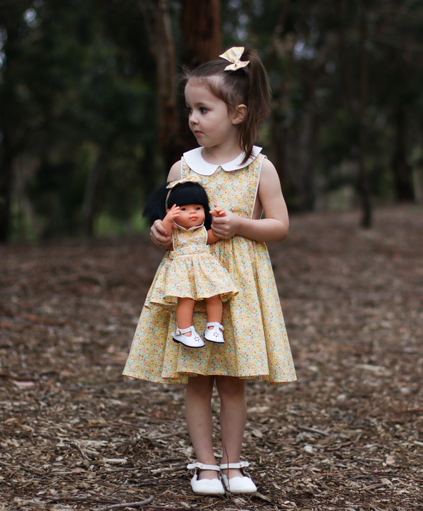 Doll Button Bib Dress + Bow - Skylah