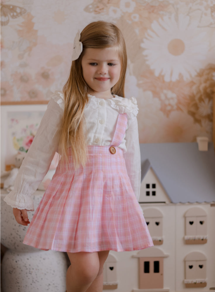 Suspender Pleated Skirt - Vintage Pink