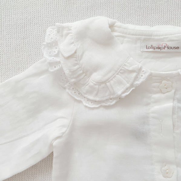 Long Sleeve Blouse Romper - Muslin White