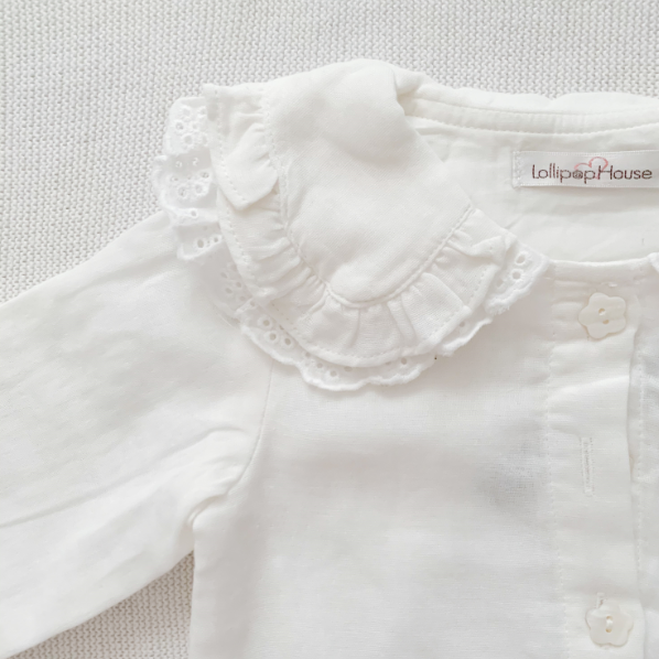 Long Sleeve Blouse Romper - Muslin White