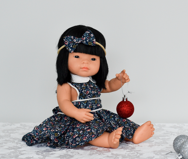 Doll Button Bib Dress + Bow - Ruby