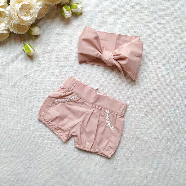 Bubble Shorts + Headwrap - Dusty Pink,  - LollipopHouse