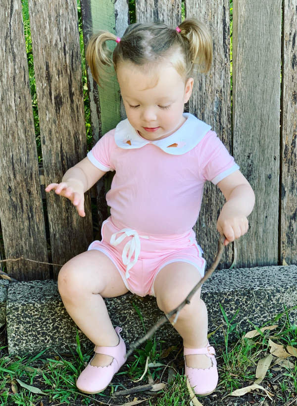 Comfy Summer Collared Top/Romper - Baby Pink w IceCream