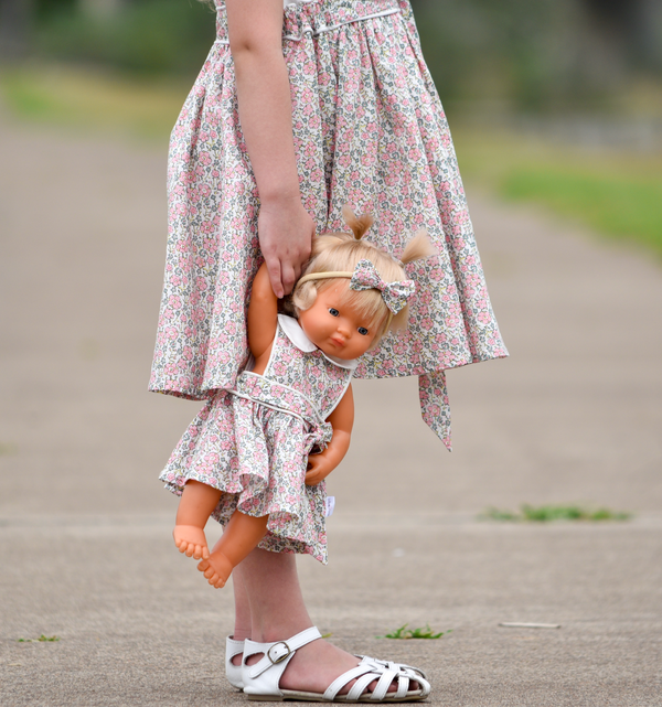 Doll Button Bib Dress + Bow - Delilah