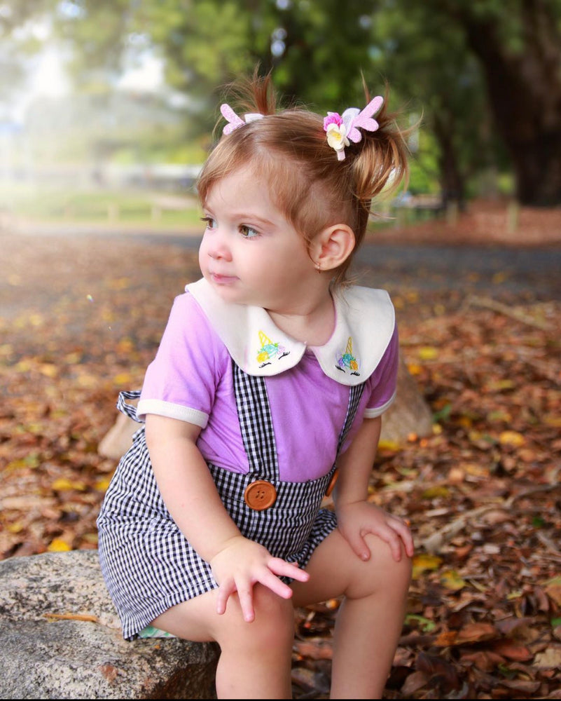 Comfy Summer Collared Top/Romper - Purple w unicorn