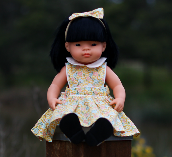 Doll Button Bib Dress + Bow - Skylah
